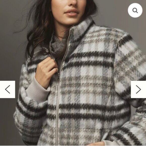 Anthropologie Plaid Puffer Jacket Brushed Zip up NWT Medium - Picture 3 of 7